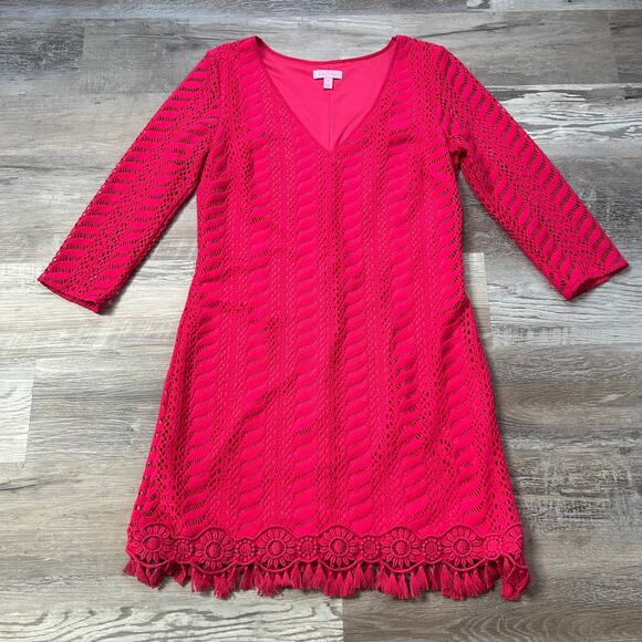 Lilly Pulitzer Dresses & Skirts - Lilly Pulitzer Dress Pink Lace Crochet Mini Shift Tassel Hem Resort M